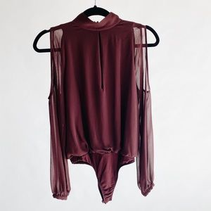 Marciano Maroon Formal Turtleneck Bodysuit